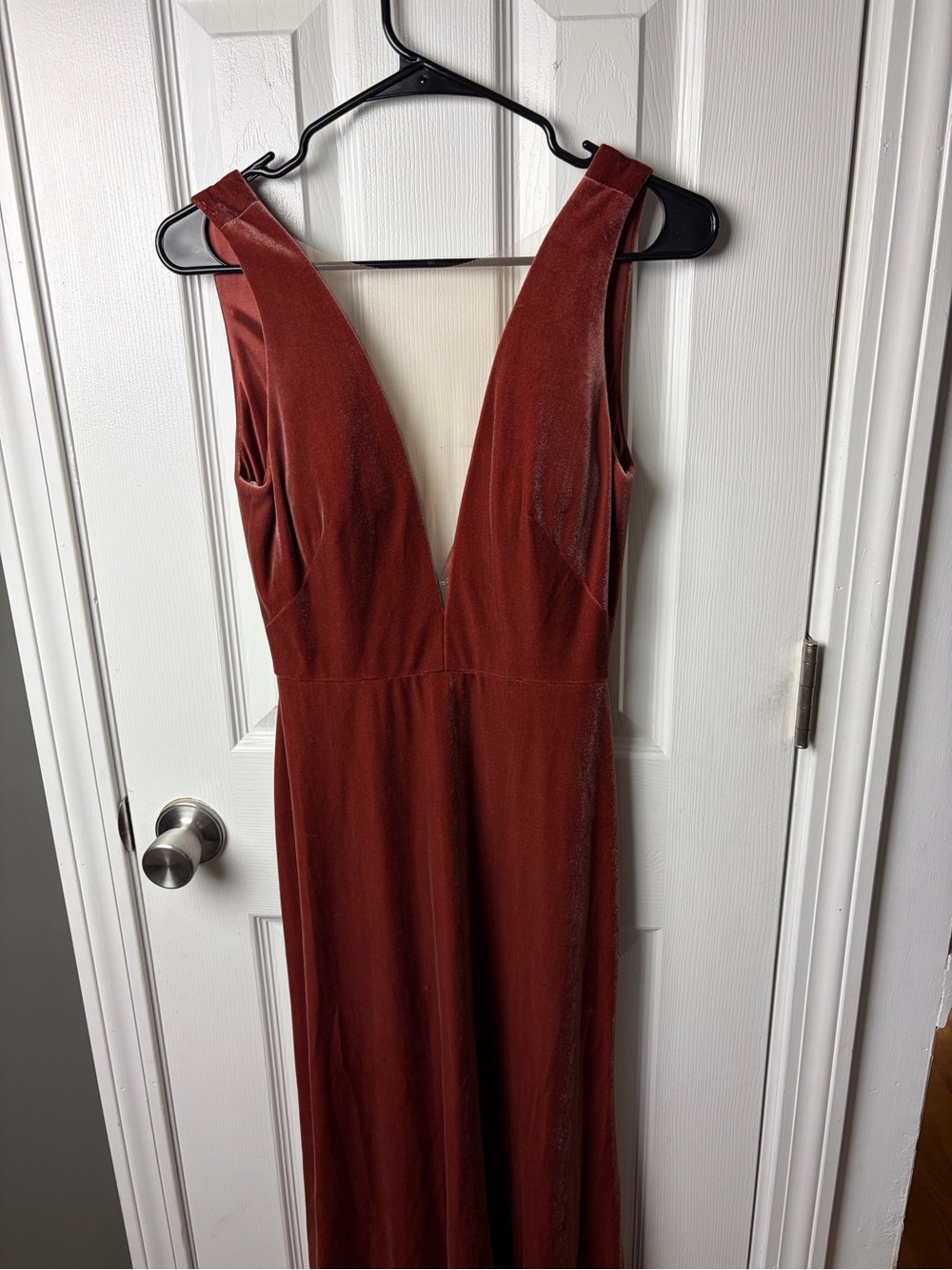 Jenny Yoo Rust Maxi Dress with Deep V Neck
